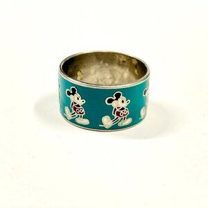 Mickey Mouse Ring Vintage 1970s Metal and Enamel Wide Ring Size 8